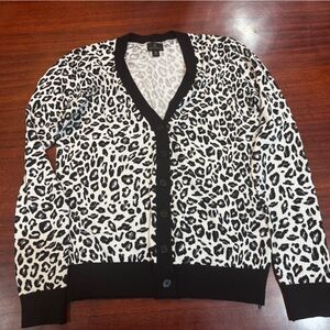 Worthington Black and White Leopard Print Cardigan